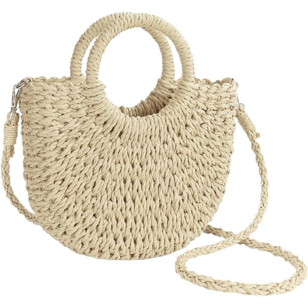 Straw Purse Handmade Woven Summer Crossbody Tote Beach Bag for Women